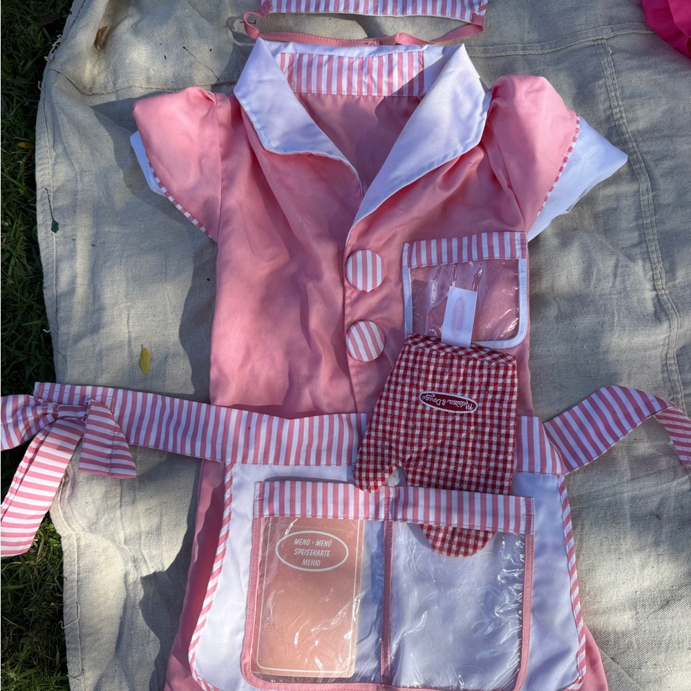 Melissa & Doug Pink and White Striped Play Dress-Up Apron Set